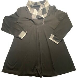 Valolia Womens XXL Black Plaid Trim Quarter Zip Tunic Long Sleeve Top NWT